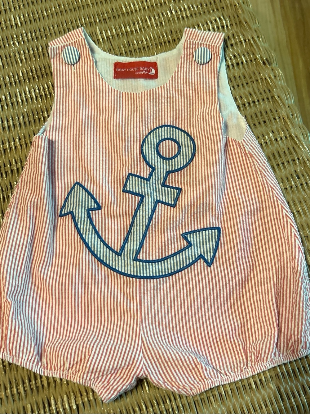 Boat House Baby Pink Striped Anchor One-Piece Bodysuit